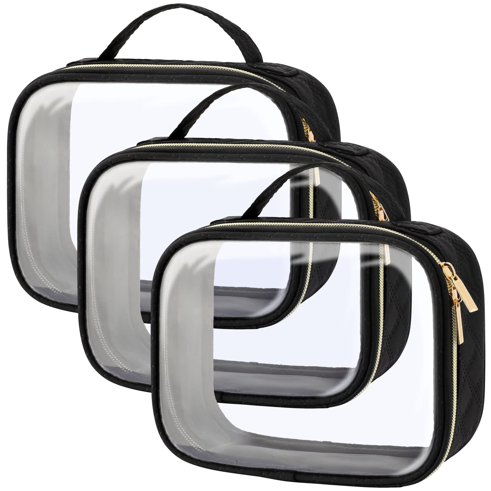PACKISM Clear Makeup Bag Travel - TSA Approved Toiletry Bag, 3 Pack Black