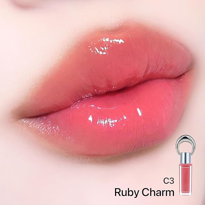 ENTROPY Makeup Glossy Lip Tint – Juicy Glow Line/Non-Sticky Hydrating Lip Gloss Tint, High Shine Finish, Buildable Sheer Color, Lip & Cheek Makeup - Ruby Charm (Neutral Pink)