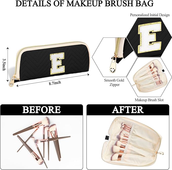 Sernaxi Personalized Initial Makeup Bag Waterproof Leather Cosmetic Bag Travel Toiletry Bag, Valentine’s Day Gift Makeup Organizer Case & Makeup Pouch for Women Teen Girls Mom Girlfriend Wife