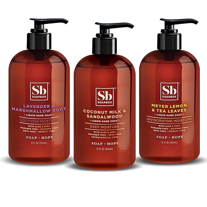 Soapbox Liquid Hand Soap Variety Pack - Coconut, Lavender & Meyer Lemon
