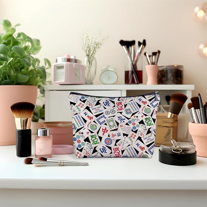 Zomhix Mahjong Gifts Cosmetic Bag - Mahjong Makeup Bag Women's Zippered Bag for Purse, Mahjong Cosmetic Bags for Women