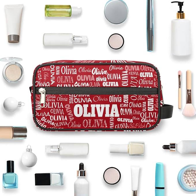 KFNHN Personalized Names Red Travel Cosmetic Organizer Case Portable Bag