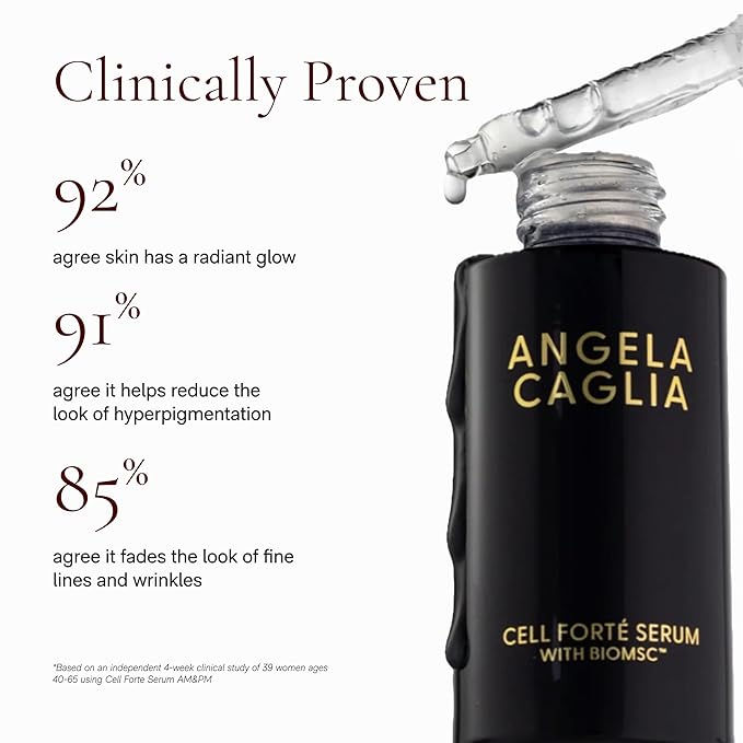 Angela Caglia Cell Forté Serum with SignalSource™ Technology, Human Stem Cell Conditioned Media for Visible Smoothness, Firmness, and Tone, 30ml / 1 fl oz