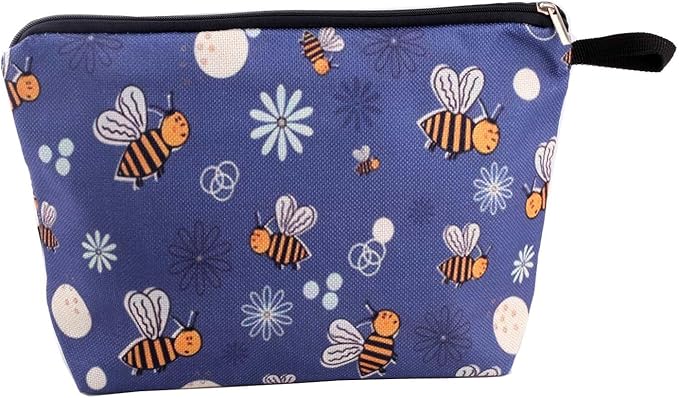 Pebarmnt Cute Animal Lovers Gifts Dinosaur Tropical Sloth Butterfly Cosmetic Bag Makeup Pouch with Zipper (bee)
