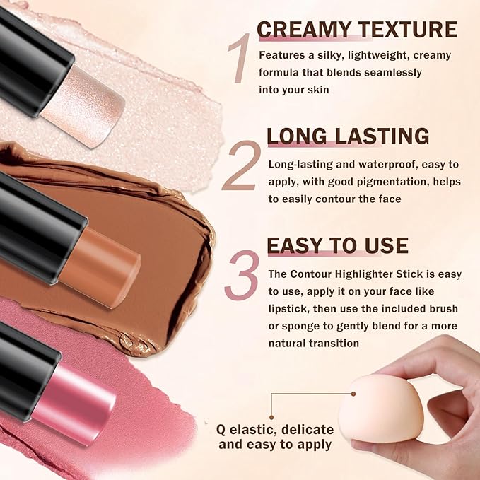 CAHIUYOA 6 Colors Cream Contour Stick Makeup Kit,Makeup Contour Kit (Set A)