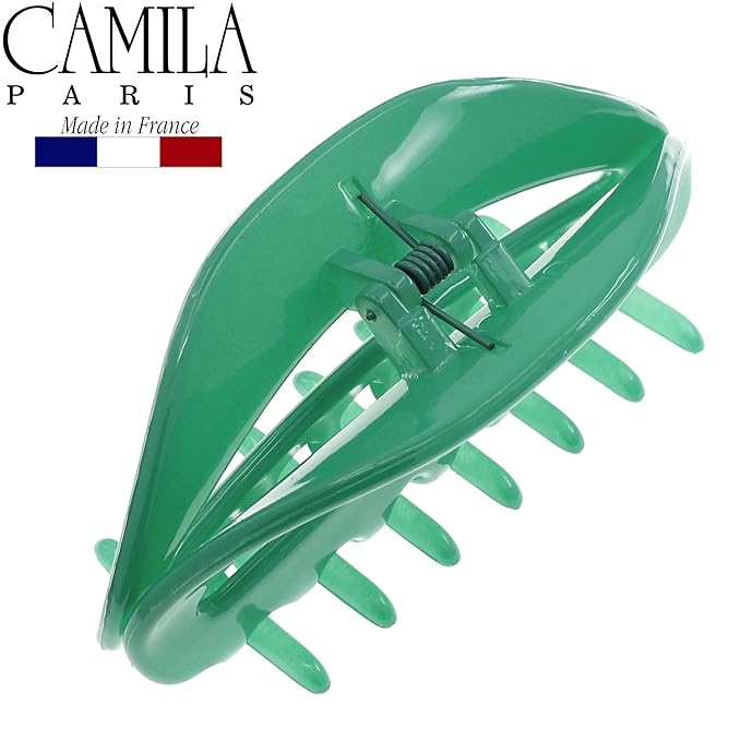 Camila Paris CP2581 French Hair Clips for Women, 3.5" Green, Large Claw Clip Strong Hold All Day, No Damage No Slip Claw Clips for Thick Curly Wavy Fine Straight Hair, Jaw Clip Made in France