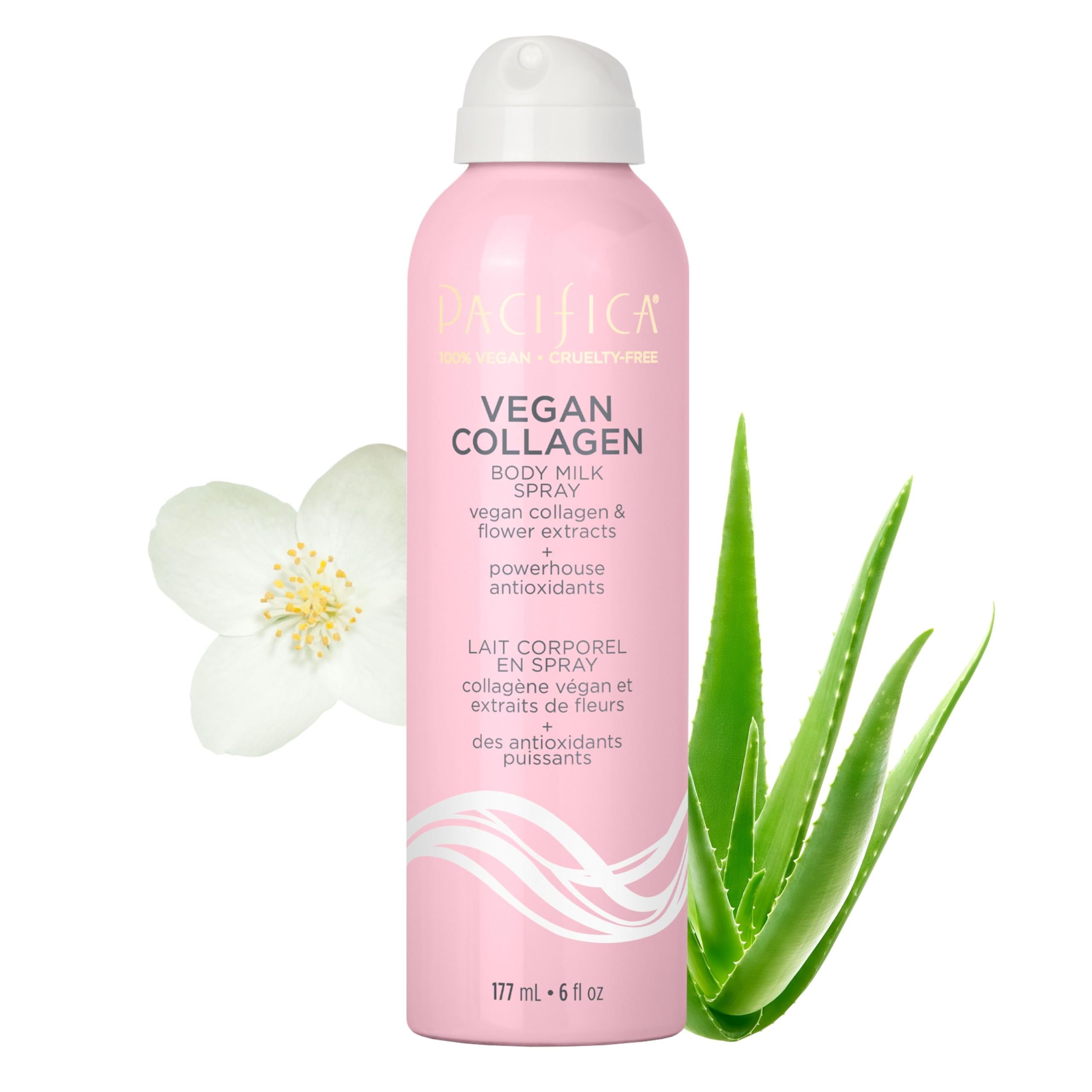 Pacifica Spray Lotion for Body - Vegan Collagen Body Milk Spray – Hydrating Moisturizer Mist Fast-Absorbing Instantly Hydrates & Softens Skin Jasmine & Vanilla Natural Scent Clean Beauty Non-Aerosol