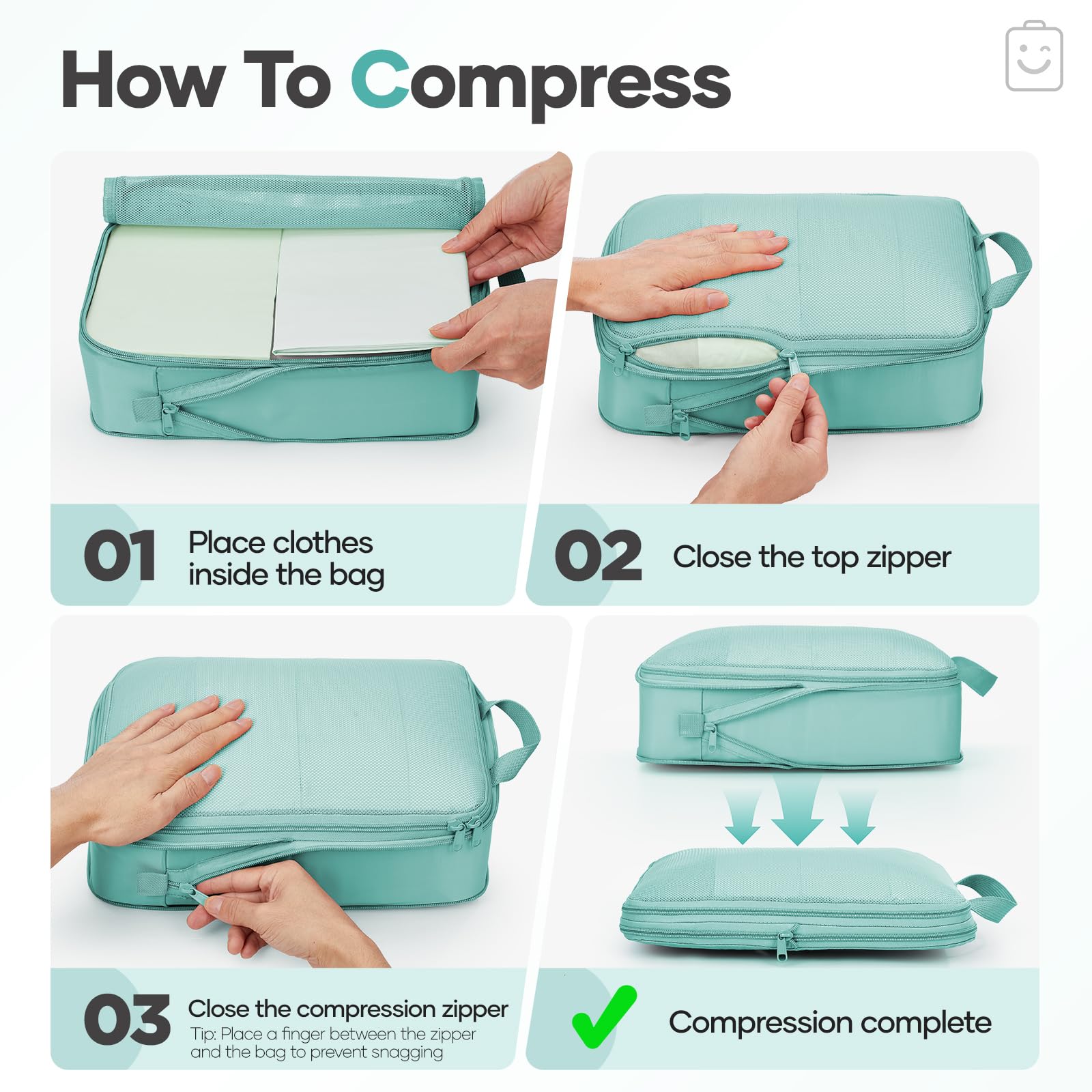 Veken 9/11 Set Compression Packing Cubes Garment Bags for Travel Essentials,Compressible Expandable Luggage Organizer Bags for Clothing,Space Saver Bags with Over 1000 pcs of Mesh Holes(Blue Green)