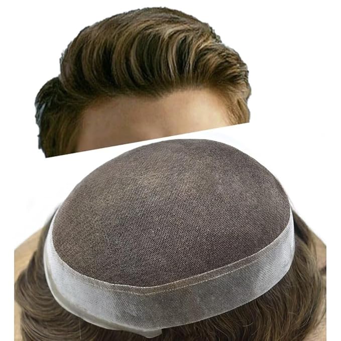F M FACE MIRACLE NEW YORK Toupee for Men French Lace Center Mens Toupee Hairpiens Human Hair Replacement System Black Brown Blonde Gray Hair Units, 7X10