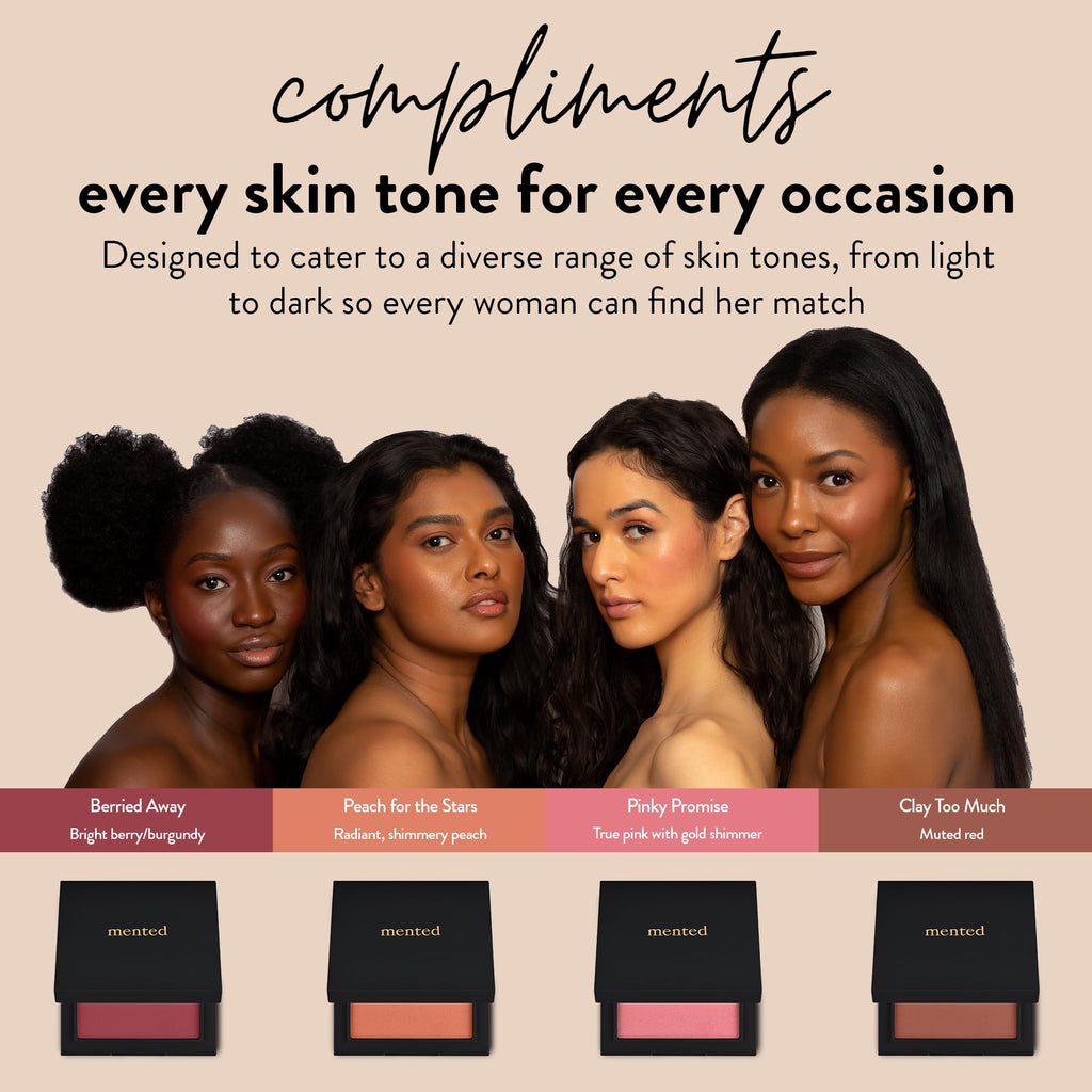 Mented Cosmetics Made in Italy, Cruelty Free Makeup, Vegan, Paraben Free, Shimmer Cheek Blush Palette for Face, Powder Face Blush for Women with Vitamin E, 0.2oz/7g, Pinky Promise
