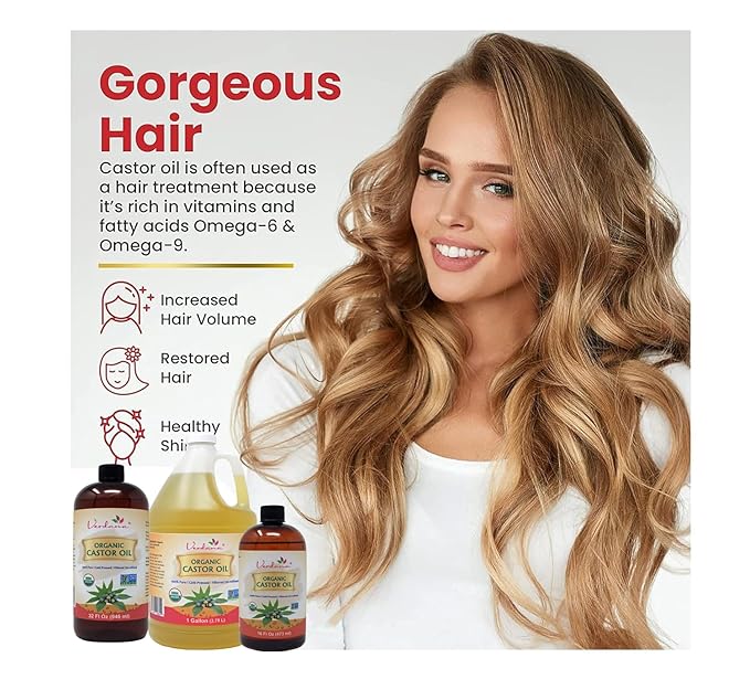 Verdana Organic Castor Oil, Cold Pressed & Hexane Free – For Hair & Scalp Care, Eyelashes, Eyebrows & Skin Moisturizing – USDA Certified, Pure & Natural – 16 fl oz