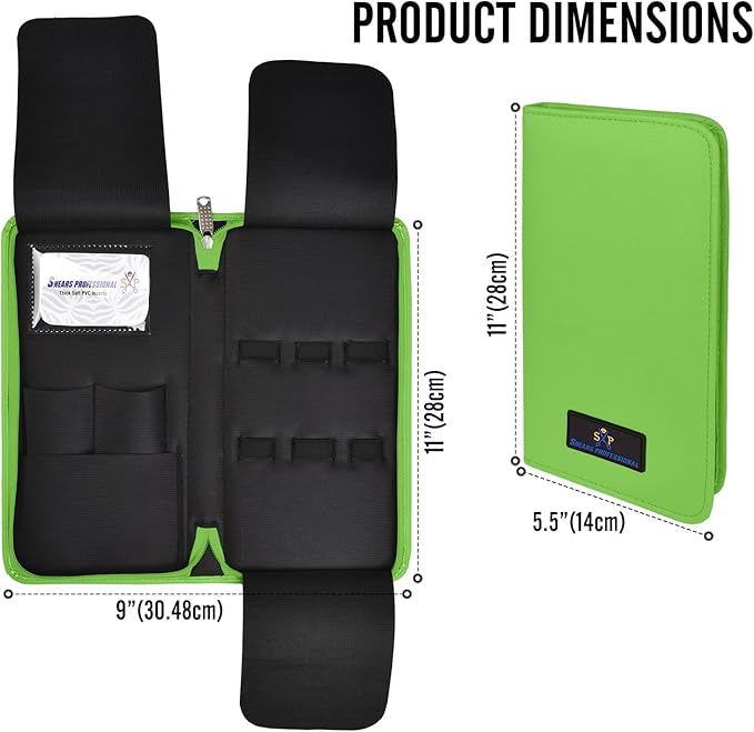 Shears Professional Leather 5 Scissor & Shear Storage Case for Hairstylist - Hairdresser -Scissor Holder Perfect for home-saloon use (Green)