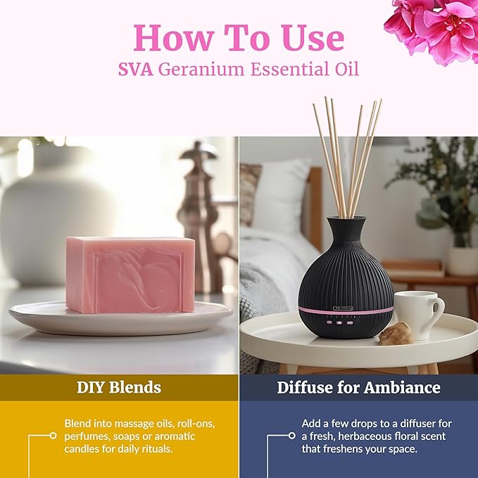 SVA Organic Geranium Essential Oil with Dropper, 1 Fl Oz (30 ml)
