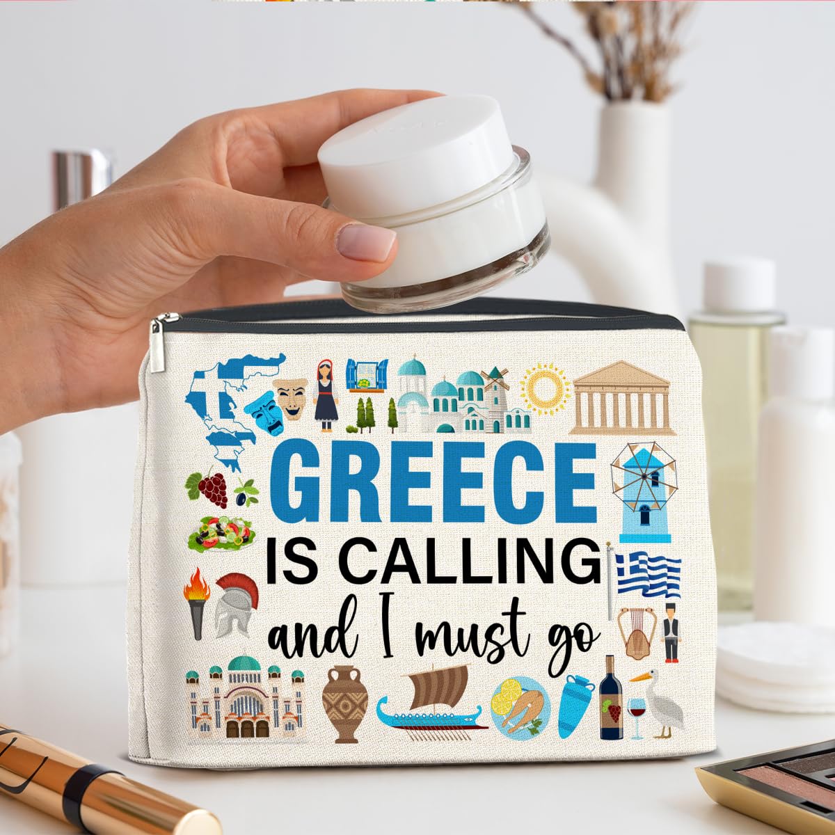 UPNEGE Greece Travel Gifts Makeup Bag Souvenir for Women Friends Traveler