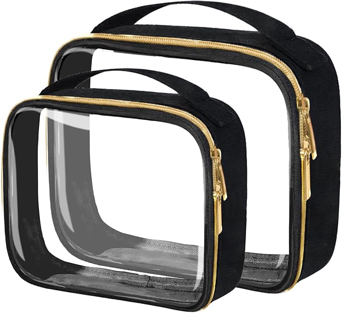 FAYORORY TSA Approved Travel Toiletry Bag,2 Pack Clear Makeup Bags with Handles,Quart Size Clear Cosmetic Bags for Traveling Women,Men,Carry on Airport Airline Compliant Bag,Black