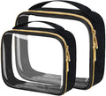 FAYORORY TSA Approved Travel Toiletry Bag,2 Pack Clear Makeup Bags with Handles,Quart Size Clear Cosmetic Bags for Traveling Women,Men,Carry on Airport Airline Compliant Bag,Black