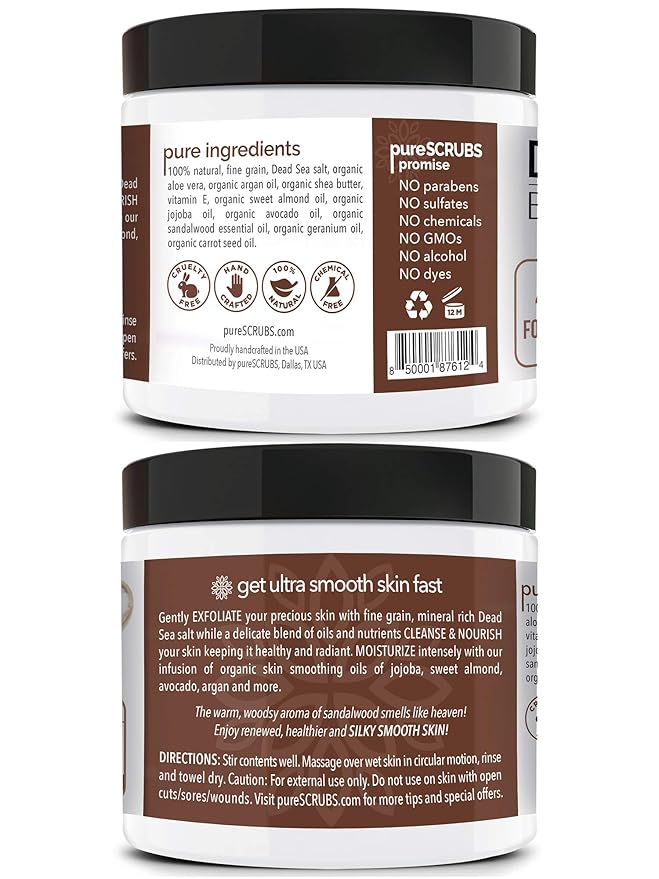 pureSCRUBS Premium Sandalwood Body Scrub Set, Gentle Exfoliating Salt Scrub