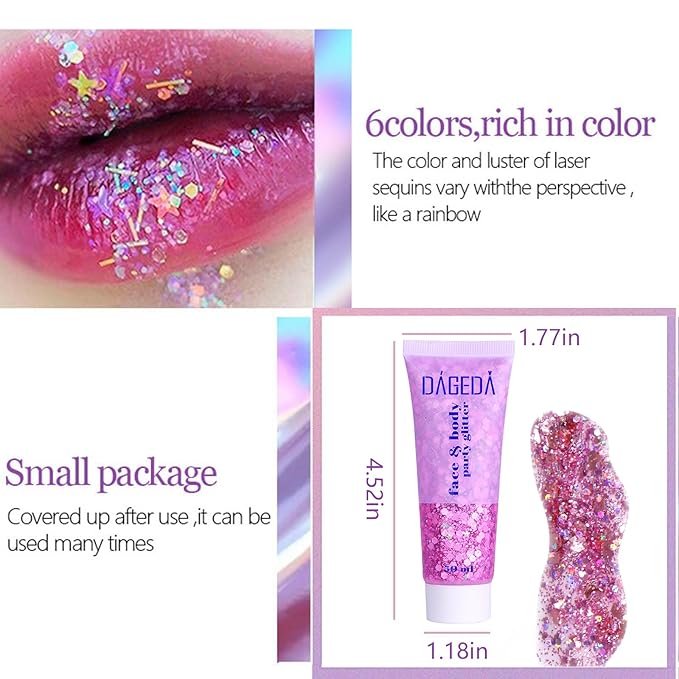 DAGEDA Fuchsia Body Glitter Gel, Sparkly Hair Face Glitter Makeup
