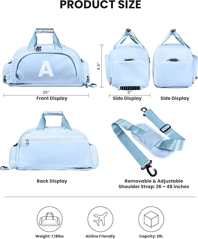 Festival Gifts for Daughter Friend Sister, Initial Gym Bags with Shoe Compartment, Dance Bag for Girls, Monogram Kid Overnight Bags, Small Travel Duffle Tote for Women (Letter B)