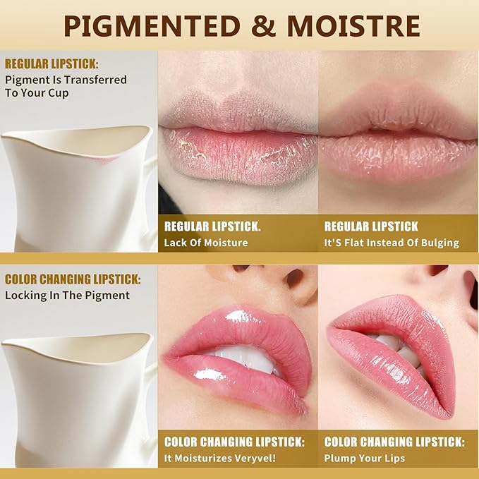 MOLAKS Transferproof Color Changing Lipstick with Gold Foil & 24H Moisturizing Glossy Shine – PH Reactive Long Lasting Mood Lipstick for Women, Deep Nourishment Lip Balm, Non-Fading Lip Gloss (1Pcs)