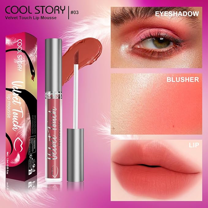 COOL STORY lip cream,Velvet Lip Mousse,Matte Lip Tint, natural daily Long-Lasting color, Waterproof,daily-office-party lip color (03#Nude Embrace)