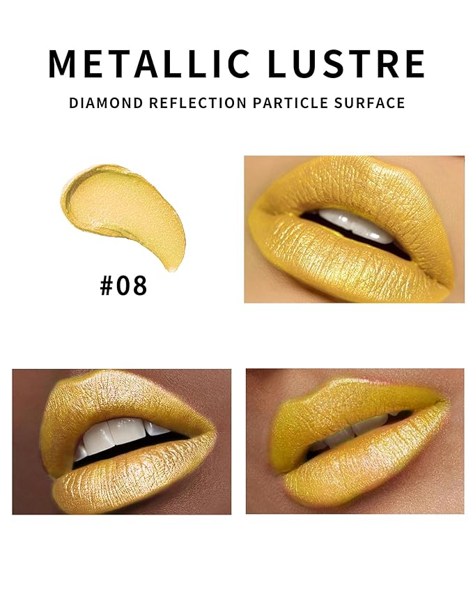 Glitter Gold Lipstick for Women, Waterproof Metallic Lipstick for Halloween