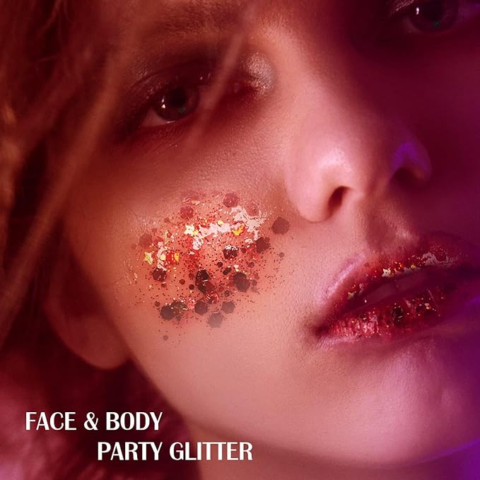 DAGEDA Red Body Glitter Gel, Sparkly Hair Face Glitter Makeup Accessories