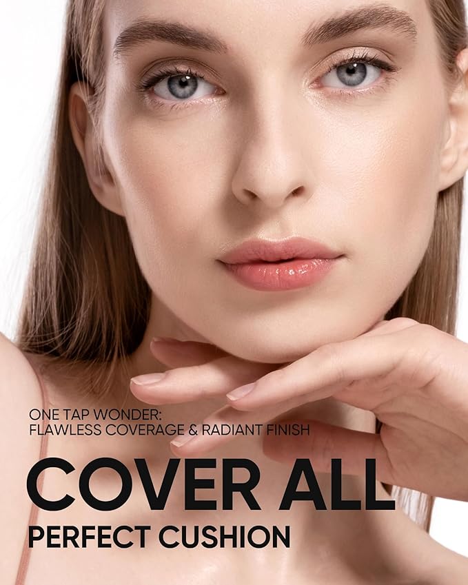 Full Coverage Cushion Foundation, Weightless, Skin Fit, Satin Glow Finish, Oil-Control Waterproof Foundation, Sweatproof Flawless BB Cream CC Korean Makeup,Tattoo Cover Up, Buildable(#10C Shell)
