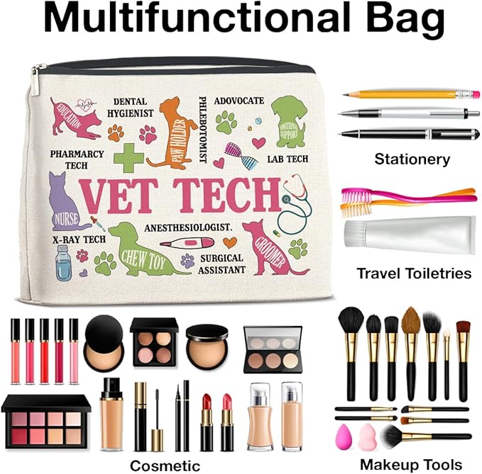 UPNEGE Vet Tech Gifts Veterinary Technician Makeup Bag for Women