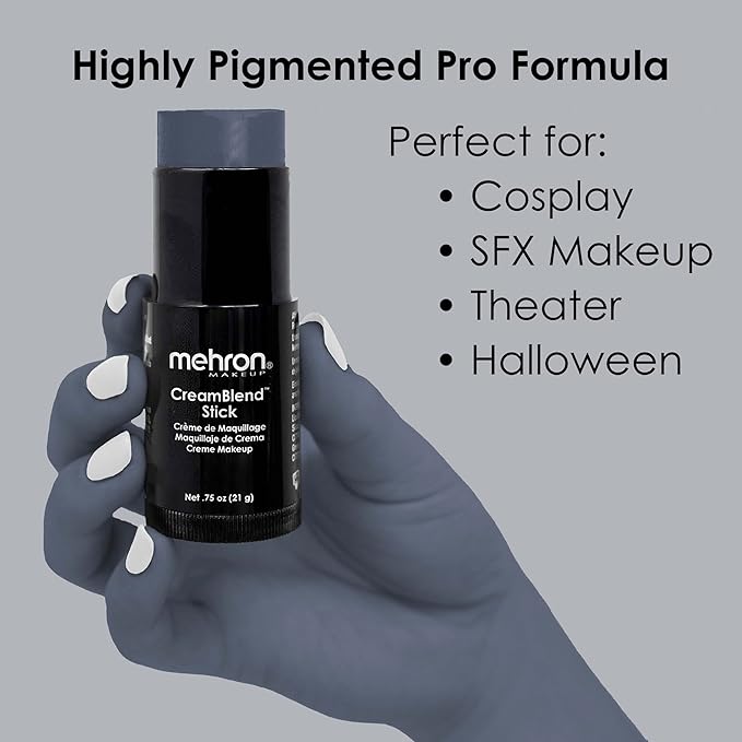 Mehron Makeup CreamBlend Stick | Face Paint, Body Paint, & Foundation Cream Makeup | Perfect for Halloween.75 oz (21 g) (Monster Grey)