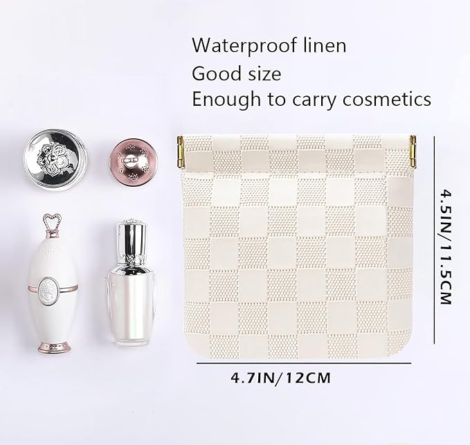 HIGH FIT Leather Pocket Cosmetic Bag for Purse,Coin Purse Lipstick Cosmetic Accessories Organizer, Travel Kit Storage Pouch,Waterproof Portable No Zipper Self-closing (White/Small)