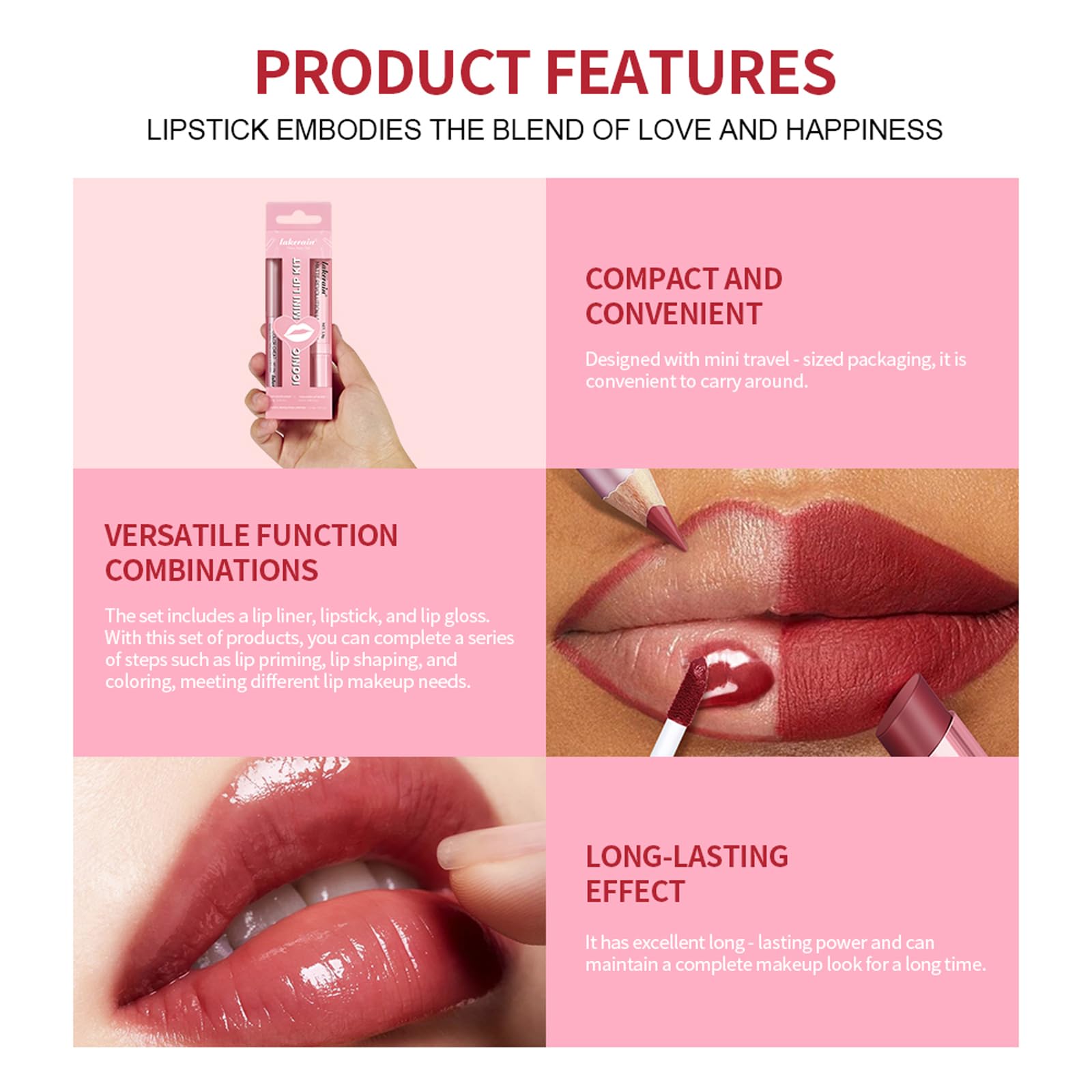 3PCS Lip Liner and Lipstick Combo Set - Matte Lip Liner Pencil, Velvet Matte Lipstick & Hydrating Collagen Lip Gloss - Long-Lasting, Smudge-Proof, High Pigment Nude Brown Lip Makeup Kit (#2 Red Rose)