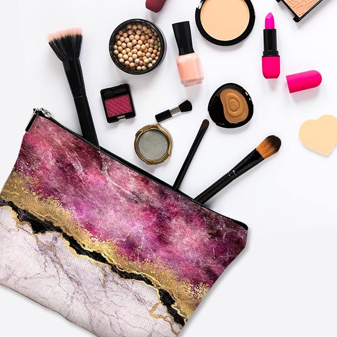 Givotin Cute Makeup Bag for Purse Canvas Waterproof Funny Cosmetic Bags for Women Zipper Travel Toiletry Pouch-Wine Marble Makeup Bags