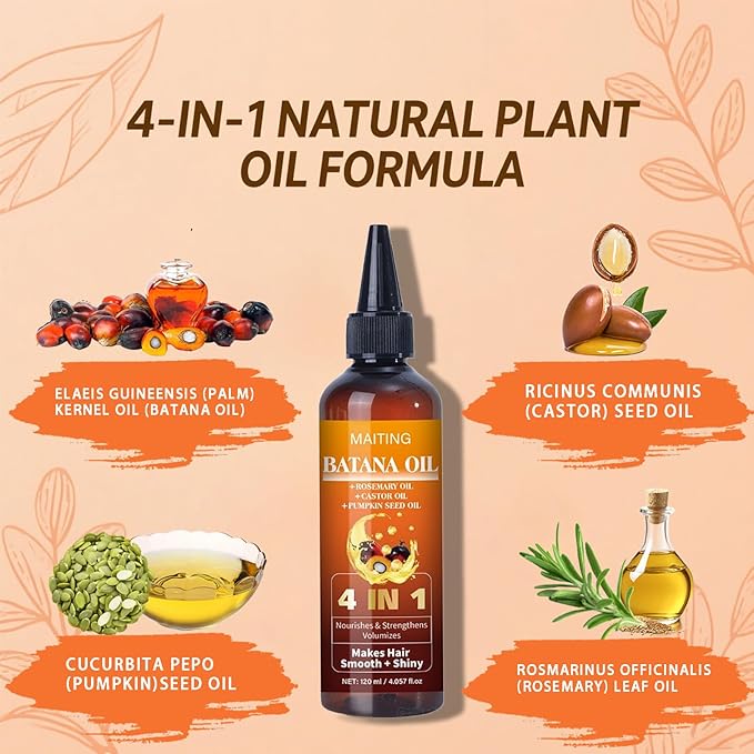 MAITING Batana Oil for Hair Growth, 4-In-1 Batana Oil,Pumpkin Seed,Rosemary, and Castor,Nourishes hair for Men Women 2pcs