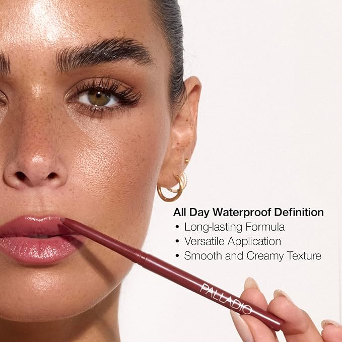 Palladio Retractable Waterproof Lip Liner High Pigmented and Creamy Color Slim Twist Up Smudge Proof Formula with Long Lasting All Day Wear No Sharpener Required, Raisin