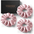 FORBDNSILK 100% Pure 22 Momme Mulberry Silk Scrunchies (Set of 3) | Highest grade (6A) Luxury Hair Ties| (Black,White,Pink) | (Pink, Standard)