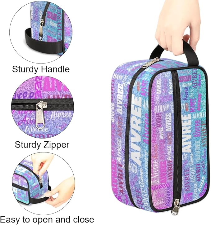 KFNHN Personalized Name Travel Toiletry Bag Gradient Purple Blue Glittering