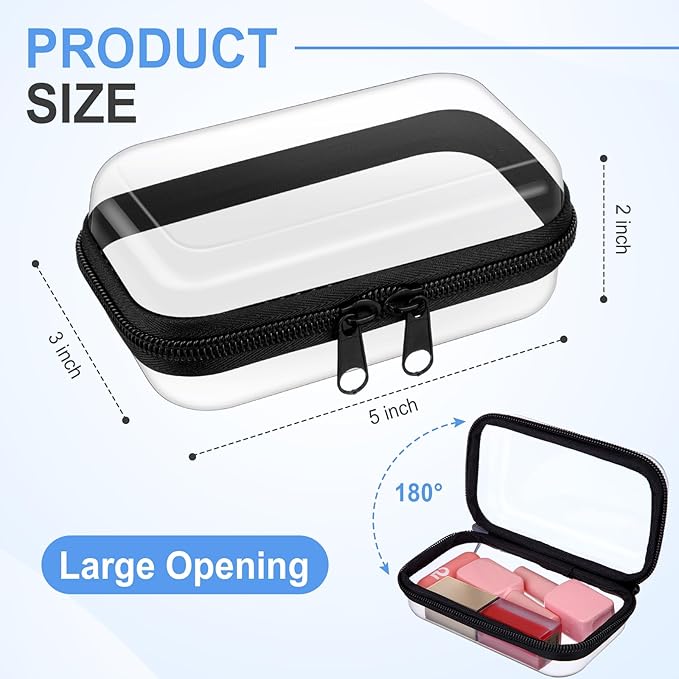 Hoolerry 3 Pcs Clear Hard Zipper Case Hard Plastic Zipper Pouch Makeup Bag Portable Travel Organizer for Cosmetics, Office Supplies, Documents & Toiletries(Black,Xs)