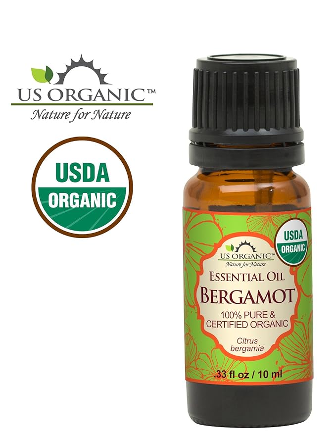 US Organic 100% Pure Bergamot Essential Oil, USDA Certified Organic, Cold Pressed, with Euro droppers (More Size Variations Available) (10 ml /.33 fl oz)