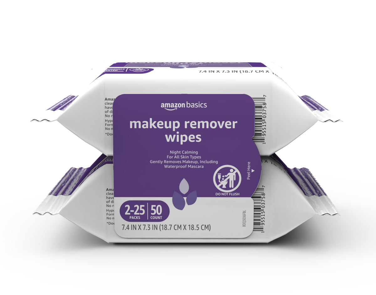 Makeup Remover Wipes, Hydrating Facial Cleansing, Hyaluronic Acid, Dermatologist Tested, Plant Based, Alcohol-Free, Removes Waterproof Mascara, 25 Count, 2-Pack