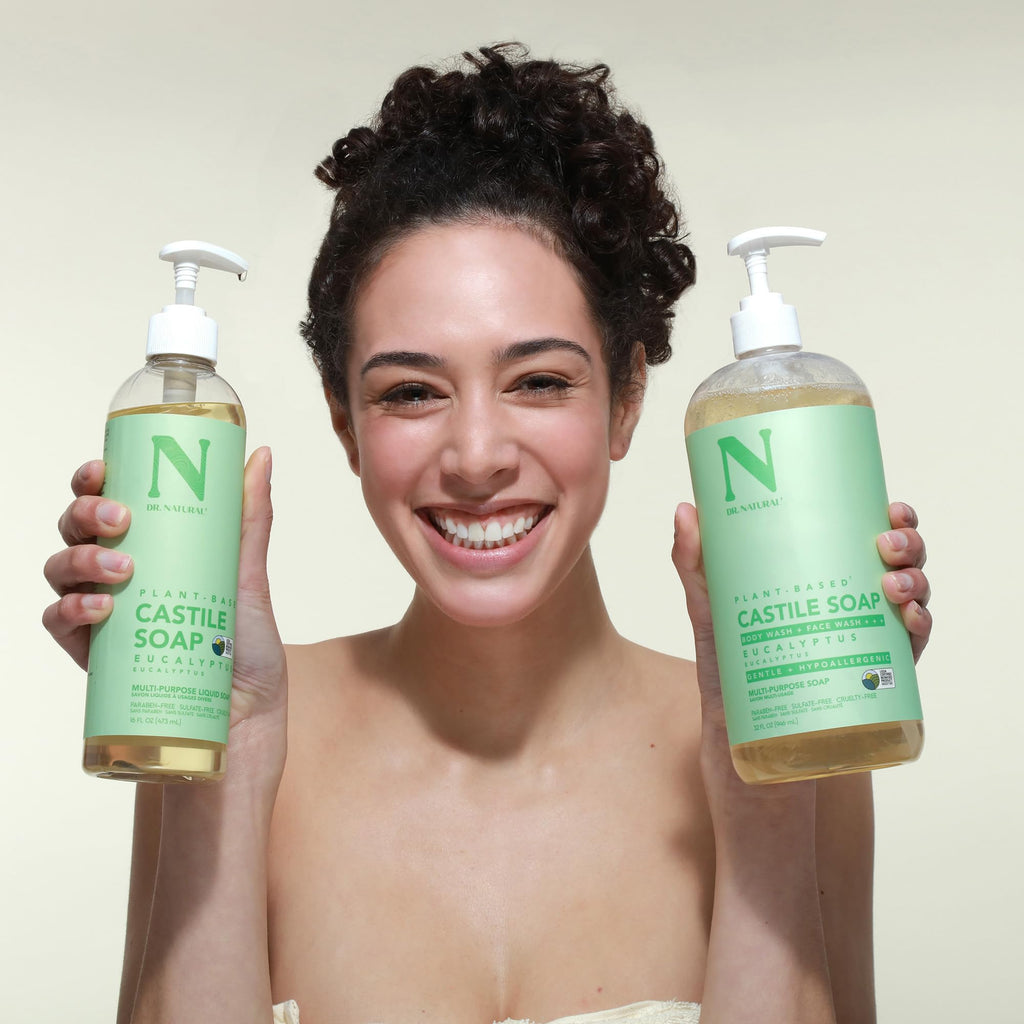 Dr. Natural Castile Liquid Soap - Multi-Use Body Wash, Shampoo and Face Wash - Hydrating Body Soap for Skin, Hair, Pets and Home - Eucalyptus - 32 oz