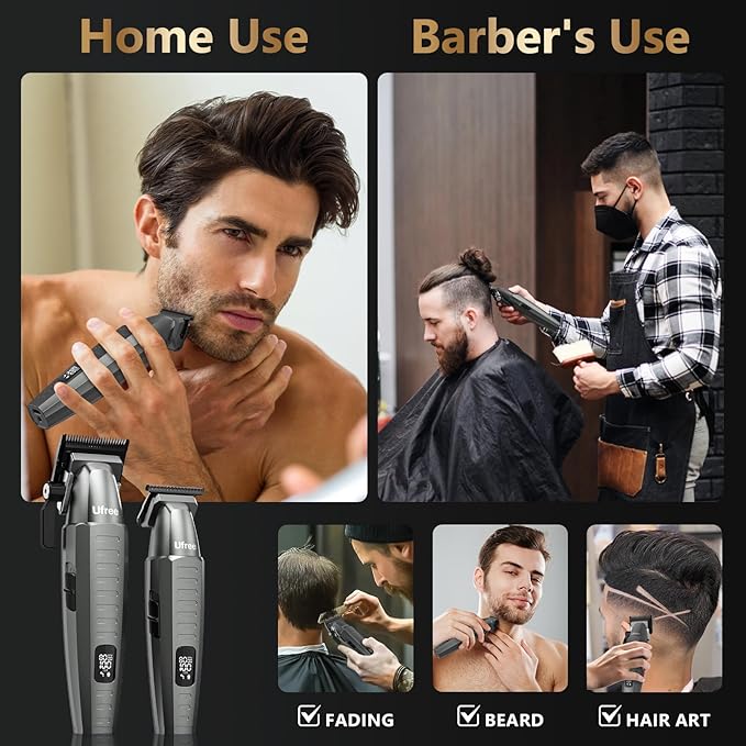 Ufree Cordless Hair Clippers for Men, Professional Barber Clippers Set