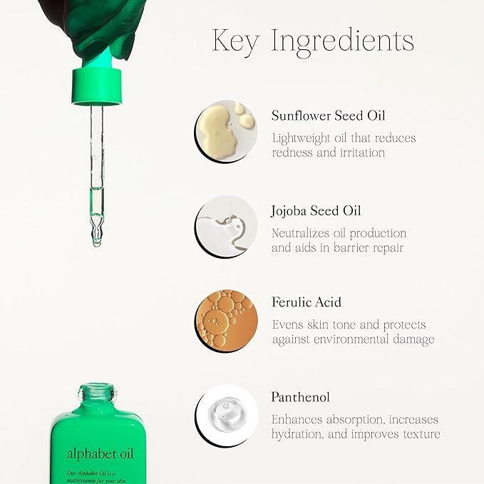 good light Alphabet Oil. Lightweight & Non-Greasy Face Oil with Microbiome Probiotics & Jojoba Oil. Korean Skin Care Probiotic Serum For Face, Neck, & Body. Vitamin C & Vitamin E Oil, 1 Fl. Oz.