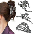 Parcce 3 Pieces Large Metal Spider Net Hand Hair Claw Clips for Women and Girls Thick Long Hair, Nonslip Skeleton Spooky Barrette Headband Hair Styling Accessories for Halloween