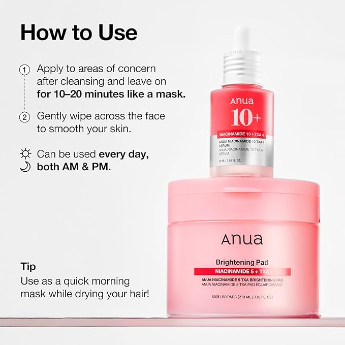 Anua Niacinamide 5 TXA Toner Pads, Daily Facial Pads for Glass Skin, Under Eye Brightener with Tranexamic Acid & Pink Vitamin, Hydration & Spot Care for Hyperpigmentation, Korean Skin Care, 60 Pads