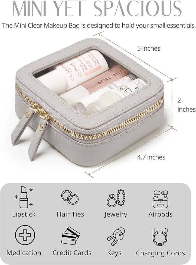 Popvibe Clear Makeup Case Toiletry Bag Travel Medium Clear Cosmetic Bag with Zipper, Make Up Bag Organizer Traveling TSA Approved Transparent Bag Car for Essentials, Mini & Medium, Beige Grey
