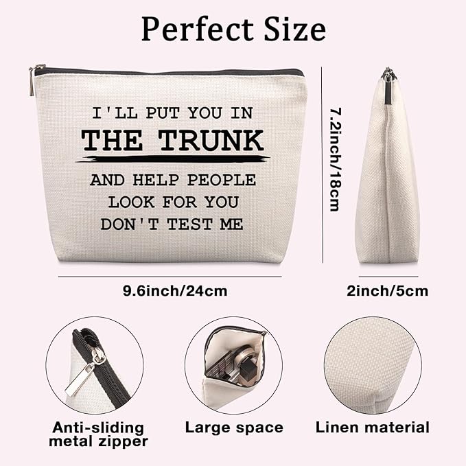 Lcoanriut Funny Quote Cosmetic Bag Funny Gifts for Women Friends Gag Gifts Christmas Farewell Friendship Gifts for Women Friends Sister Coworkers Don't Test Me Travel Makeup Bags