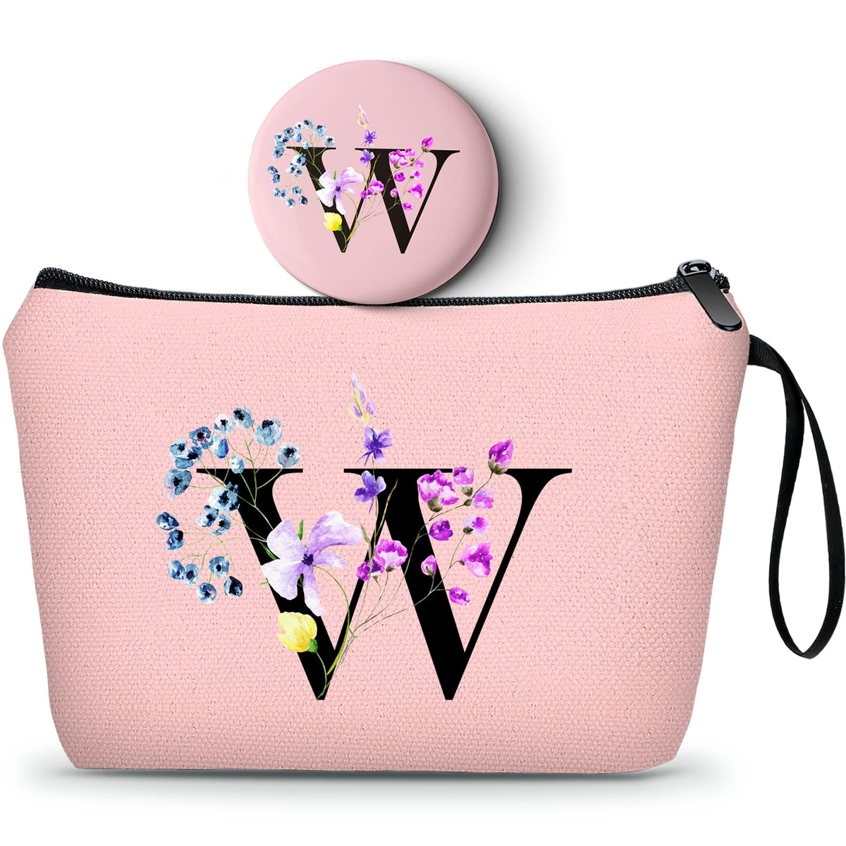 A-Z Personalized Maid Of Honor Gifts, Initial Makeup Bag with Mirror, B