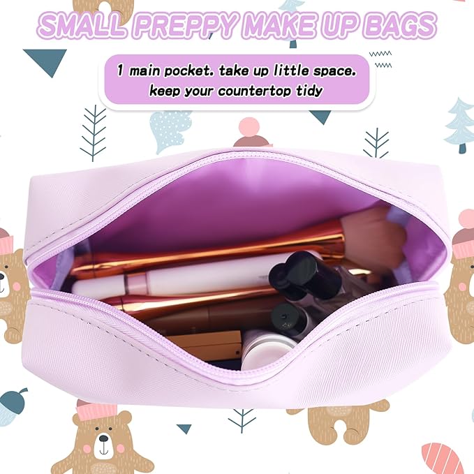 URSKYTOUS Gifts for Girls Initial Makeup Bag Personalized Cosmetic Bag with Zipper Cute Travel Toiletry Bag Waterproof PU Preppy Makeup Pouch Birthday Gift for Teen Girls Women(Purple O)