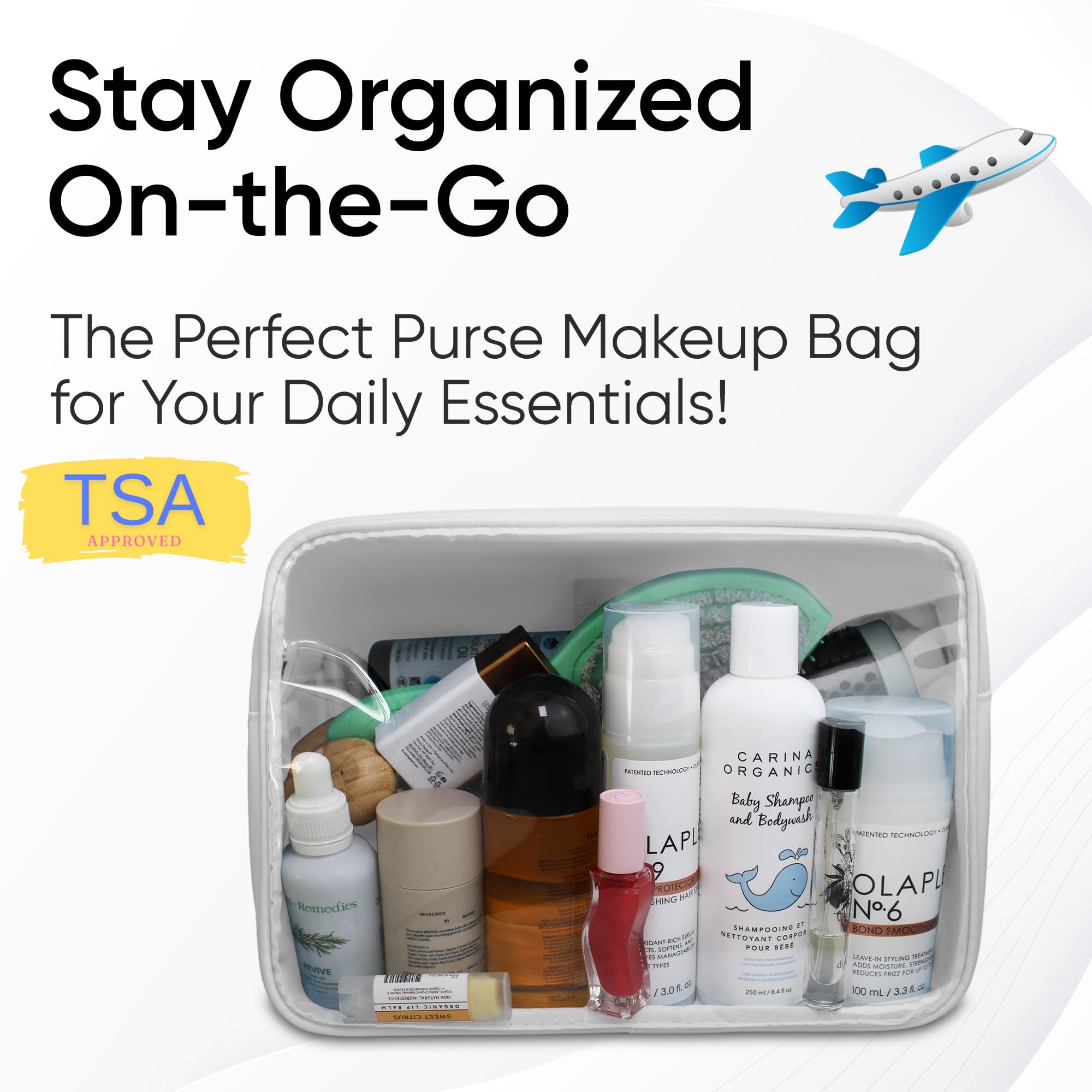 DANCOUR Clear Large Makeup Bag Travel Cosmetic Pouch TSA-Approved Transparent Toiletry Organizer Storage Case (White)
